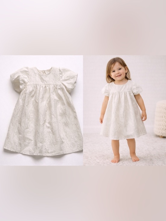 River Island Other - Textured White Dress w/ Black Bow Back Baby 18–24M Easter Wedding Bridal Party